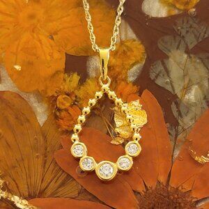 Lab Grown Diamond Teardrop Necklace 14K Gold Plated 925 1/6ct NWT